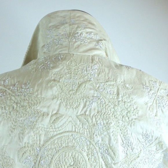BIYA JOHNNY WAS Cream SILK EMBROIDERED blazer dress jacket S - Picture 3 of 7